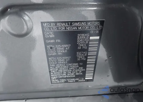 2016 Nissan Rogue Sv z USA, uszkodzony, nr VIN KNMAT2MT1GP650534